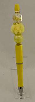 Handmade Fluffy Pom Pom Beaded Pen – Yellow
