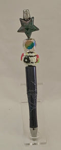 Handmade Santa Star & Aurora Beaded Pen - Dark Navy Marble