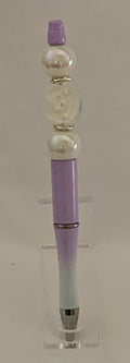 Beaded Pen - Lavender White Ombre Pearl Clear Beads