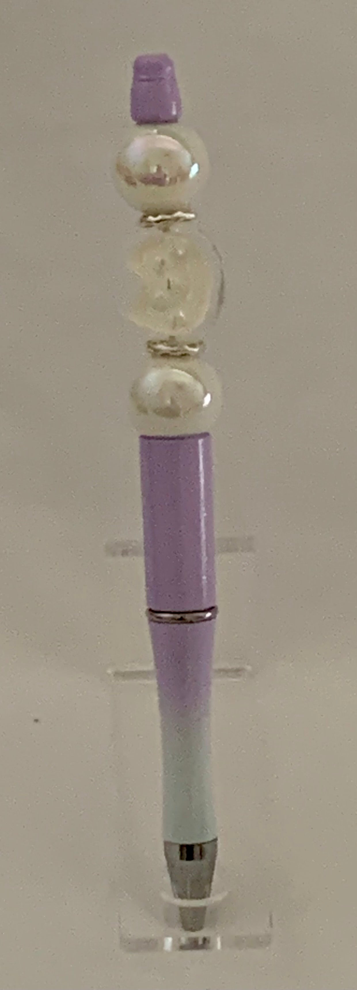 Beaded Pen - Lavender White Ombre Pearl Clear Beads