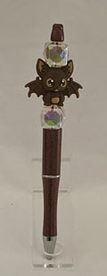 Handmade Cute Bat Charm Beaded Pen – Dark Brown