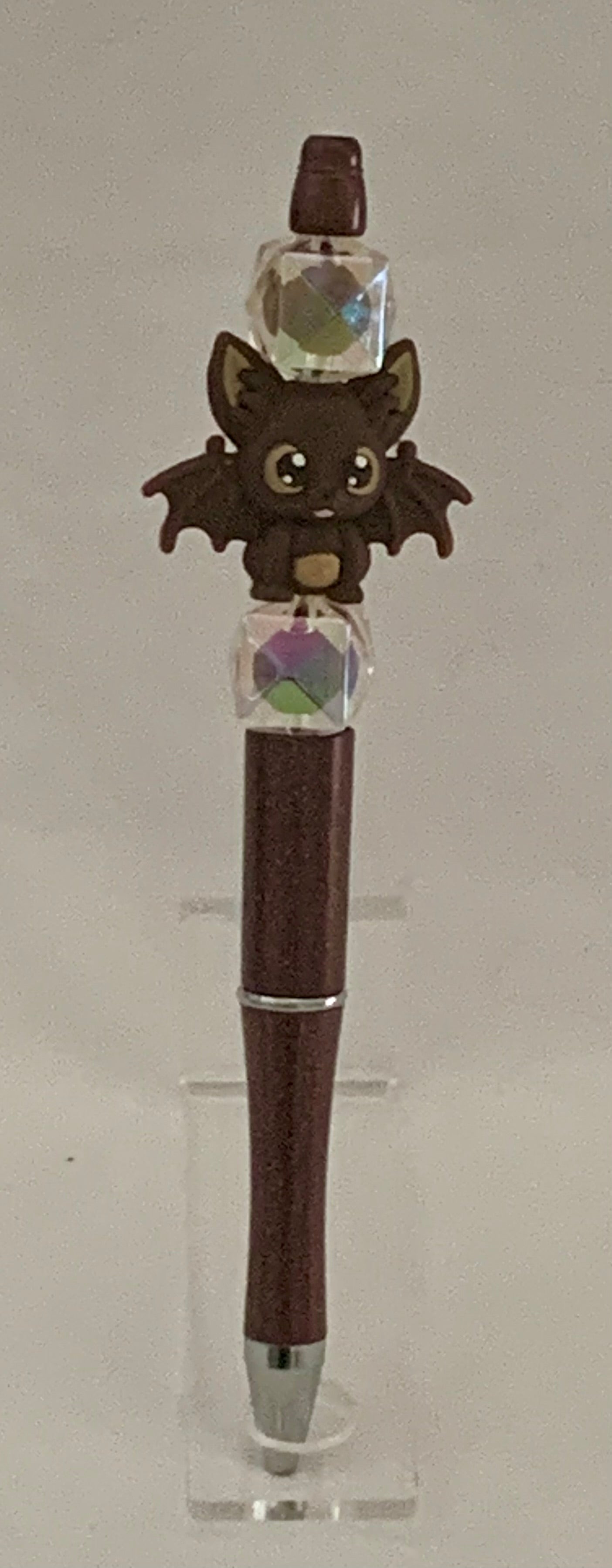 Handmade Cute Bat Charm Beaded Pen – Dark Brown