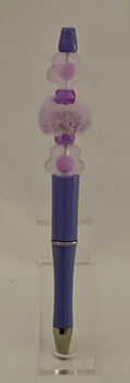 Handmade Flower & Pom Pom Beaded Pen - Purple & White