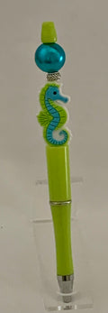 Handmade Seahorse & Pearl Beaded Pen - Lime Green & Teal