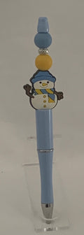 Handmade Snowman Charm Beaded Pen – Sky Blue