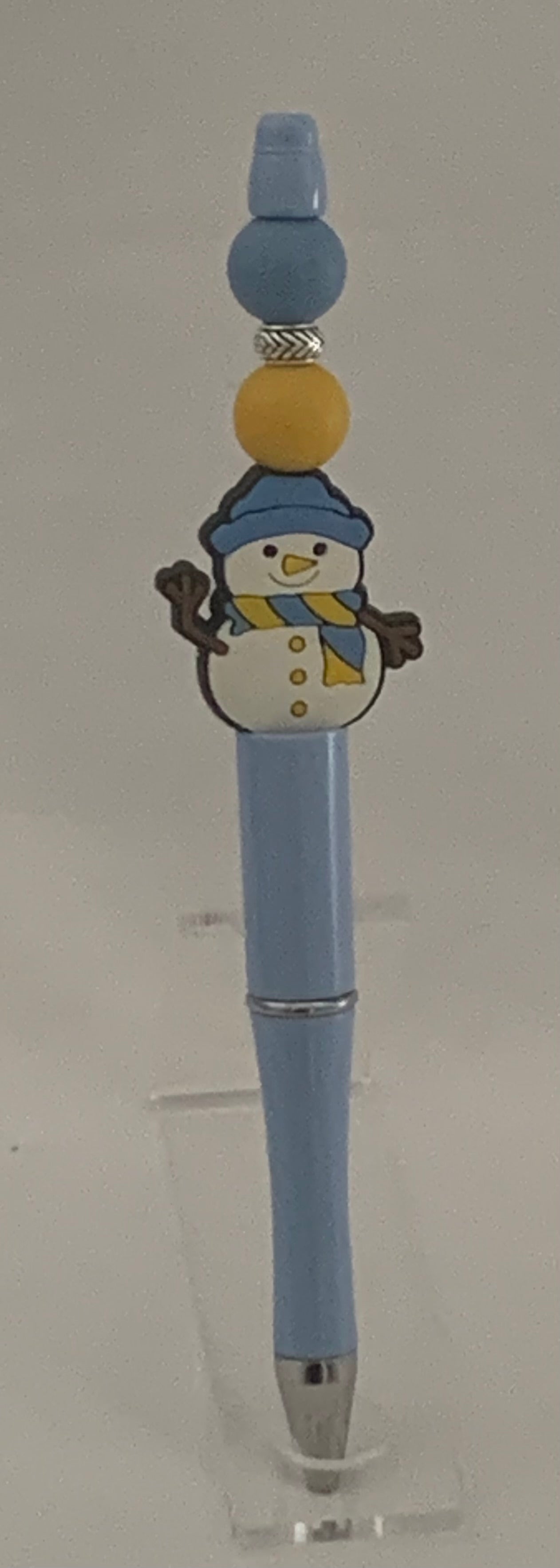 Handmade Snowman Charm Beaded Pen – Sky Blue