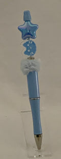 Handmade Star & Cloud Pom Pom Beaded Pen - Powder Blue