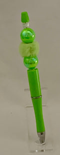 Handmade Iridescent Pearl & Pom Pom Beaded Pen - Lime Green