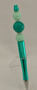 Handmade Crystal & Jade Beaded Pen - Teal & Frosted White