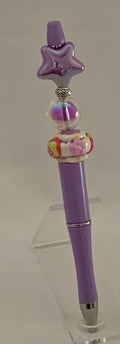 Handmade Star & Millefiori Floral Beaded Pen - Lavender & Purple