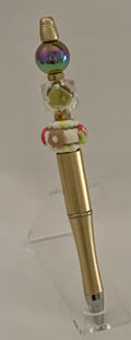 Handmade Rainbow Hematite & Millefiori Beaded Pen - Matte Gold