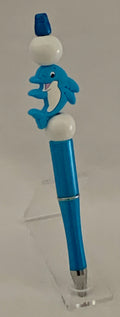 Handmade Kawaii Dolphin Beaded Pen - Sky Blue & White