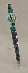 Handmade Hot Air Balloon & Heart Beaded Pen - Teal & Chrome