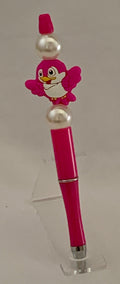 Handmade Kawaii Penguin & Pearl Beaded Pen - Hot Pink