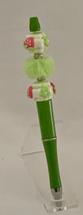 Handmade Mushroom & Pom Pom Beaded Pen - Forest Green