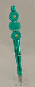 Handmade Daisy & Pom Pom Beaded Pen - Teal