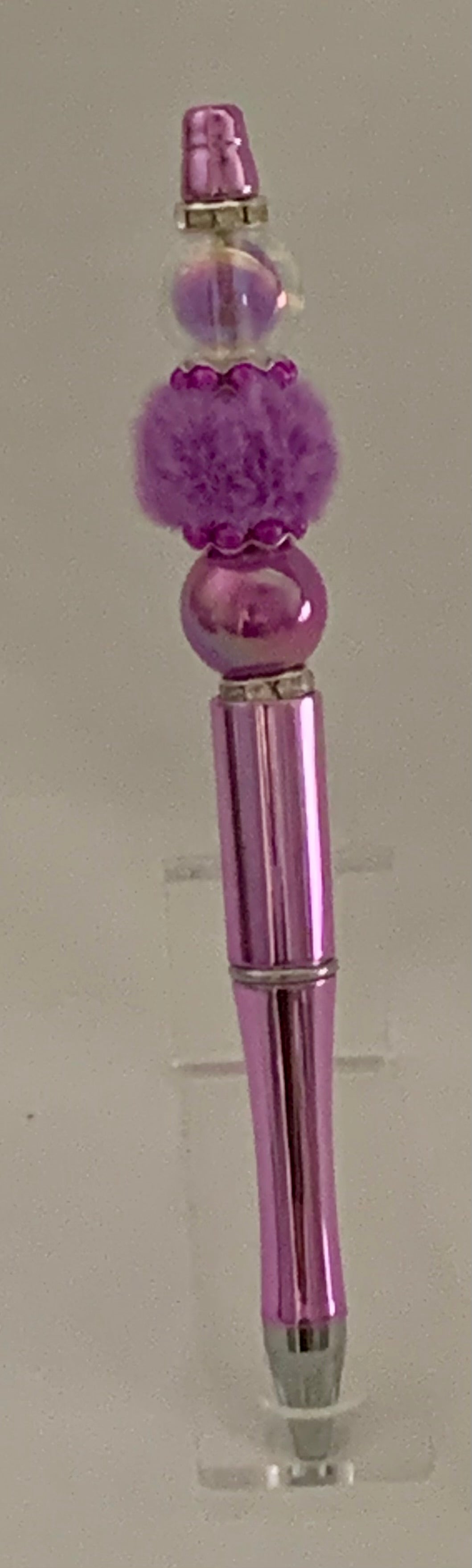 Handmade Pom Pom & Pearl Beaded Pen - Lilac & Purple