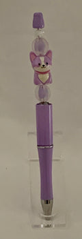 Handmade Kawaii Cat & Crystal Beaded Pen - Lavender & Purple
