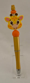 Handmade Kawaii Giraffe Face Beaded Pen - Gold & Orange