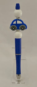 Handmade Car Charm Beaded Pen - Royal Blue & White