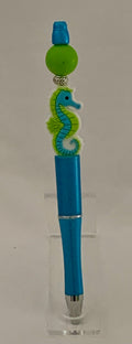 Handmade Seahorse Beaded Pen - Sky Blue & Lime Green