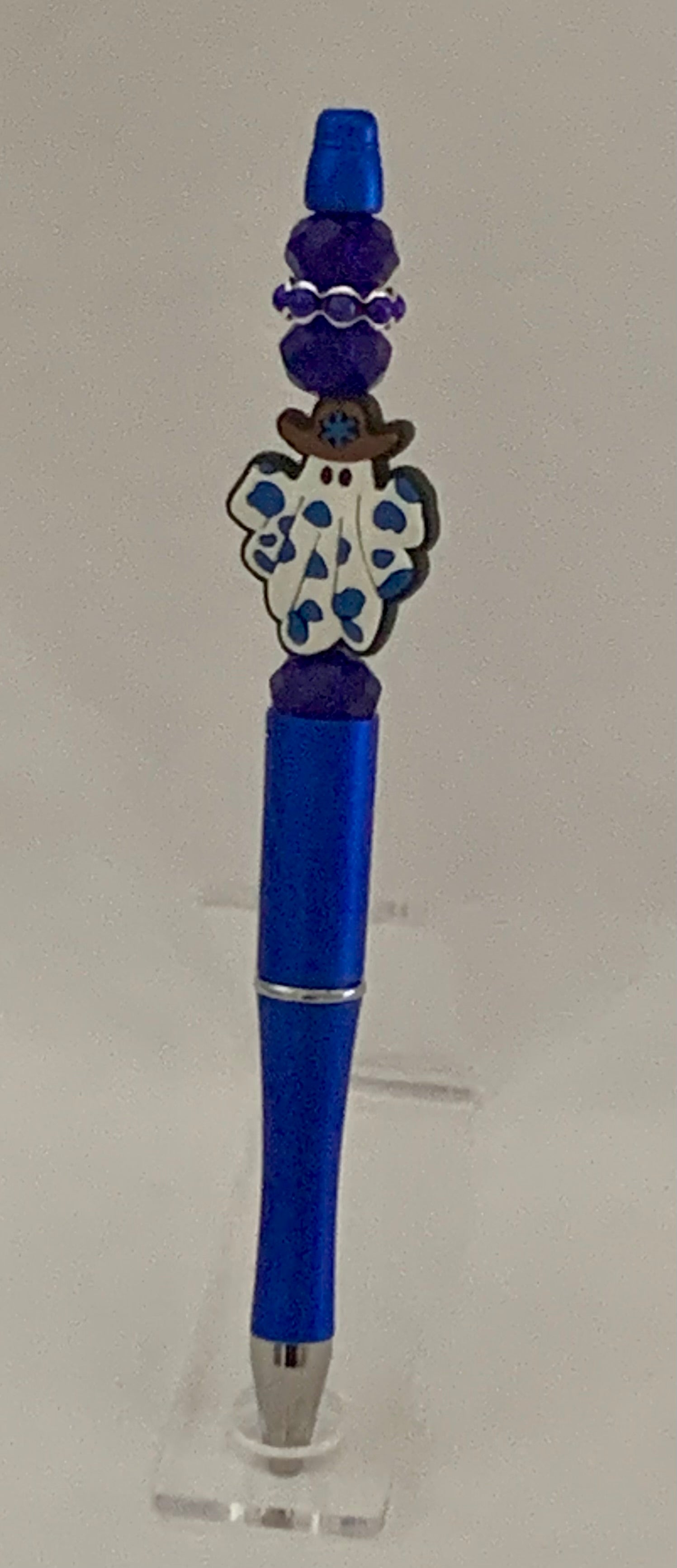 Handmade Cowboy Ghost Charm Beaded Pen - Royal Blue & Purple