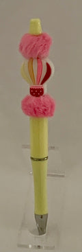 Handmade Hot Air Balloon & Pom Pom Beaded Pen - Butter Yellow & Pink