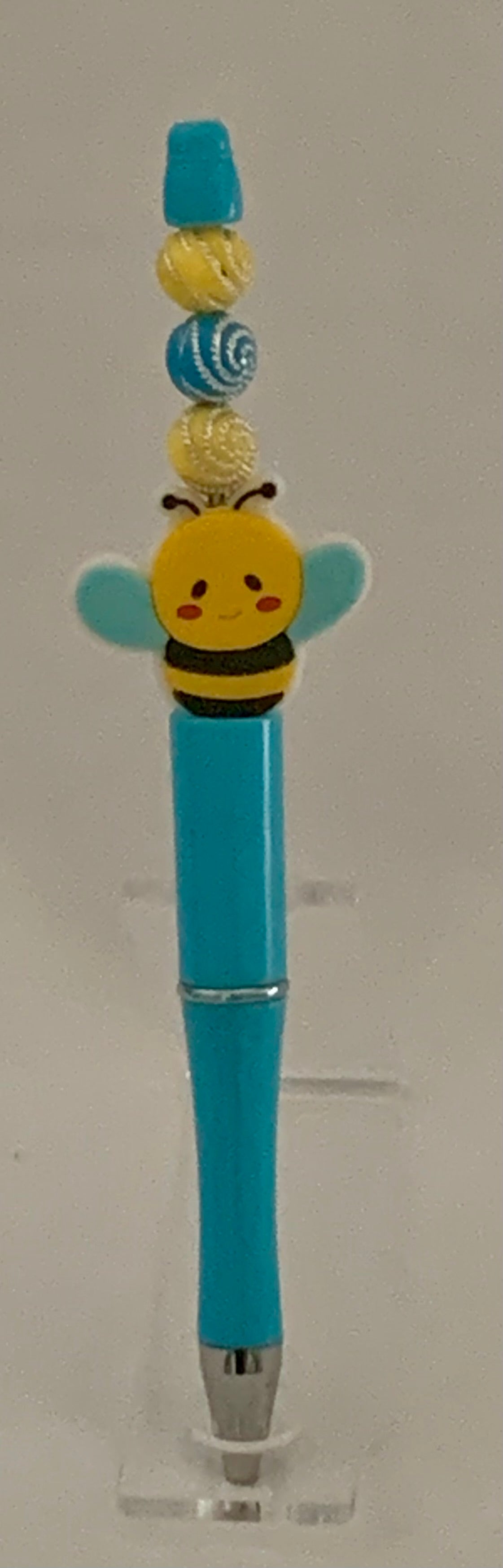 Handmade Kawaii Bee Beaded Pen - Sky Blue & Yellow