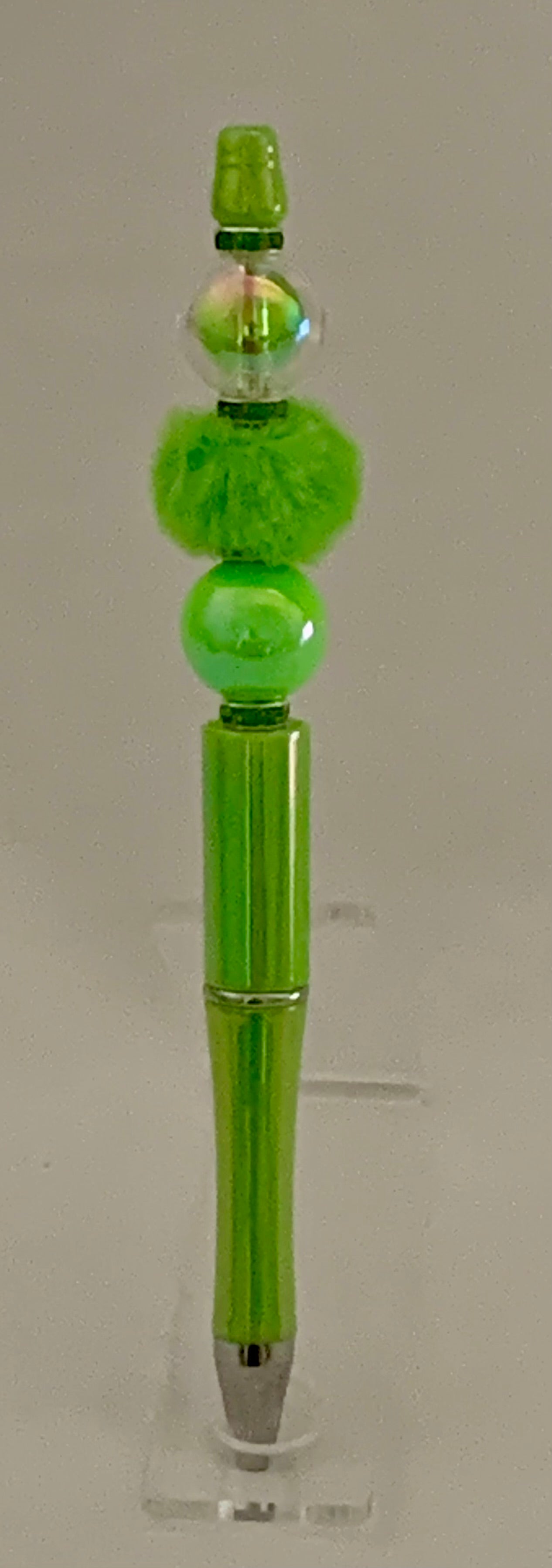 Handmade Pom Pom & Pearl Beaded Pen - Lime Green
