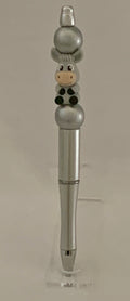 Handmade Kawaii Cow Beaded Pen - Silver & Grey