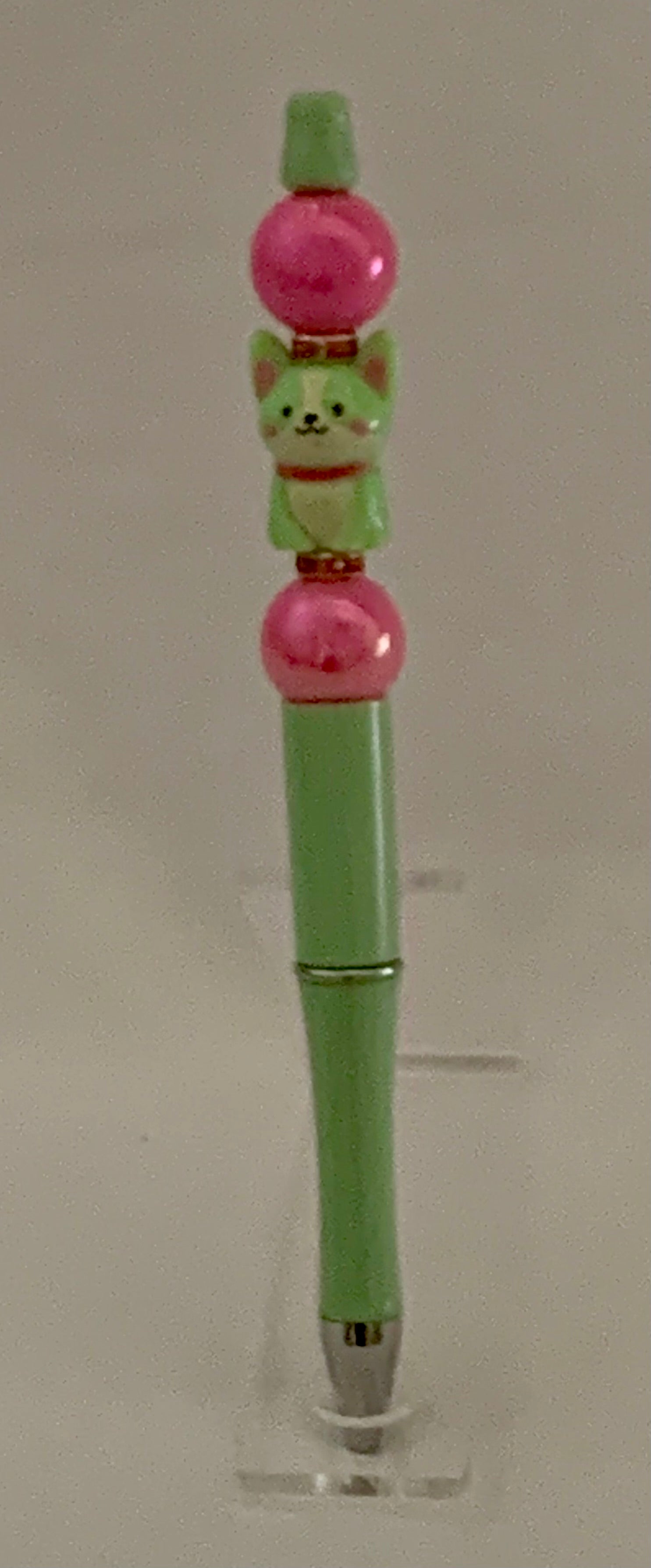 Handmade Puppy Charm Beaded Pen – Mint Green & Pink
