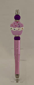 Handmade Cupcake Beaded Pen - Pink & Purple
