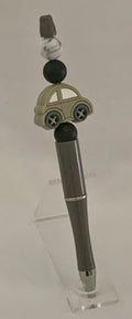 Handmade Car Charm Beaded Pen - Charcoal & Cream