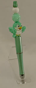 Handmade Kawaii Bird & Pom Pom Beaded Pen - Mint Green