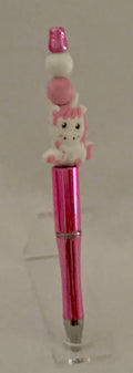 Handmade Kawaii Fluffy Unicorn Beaded Pen - Hot Pink & White