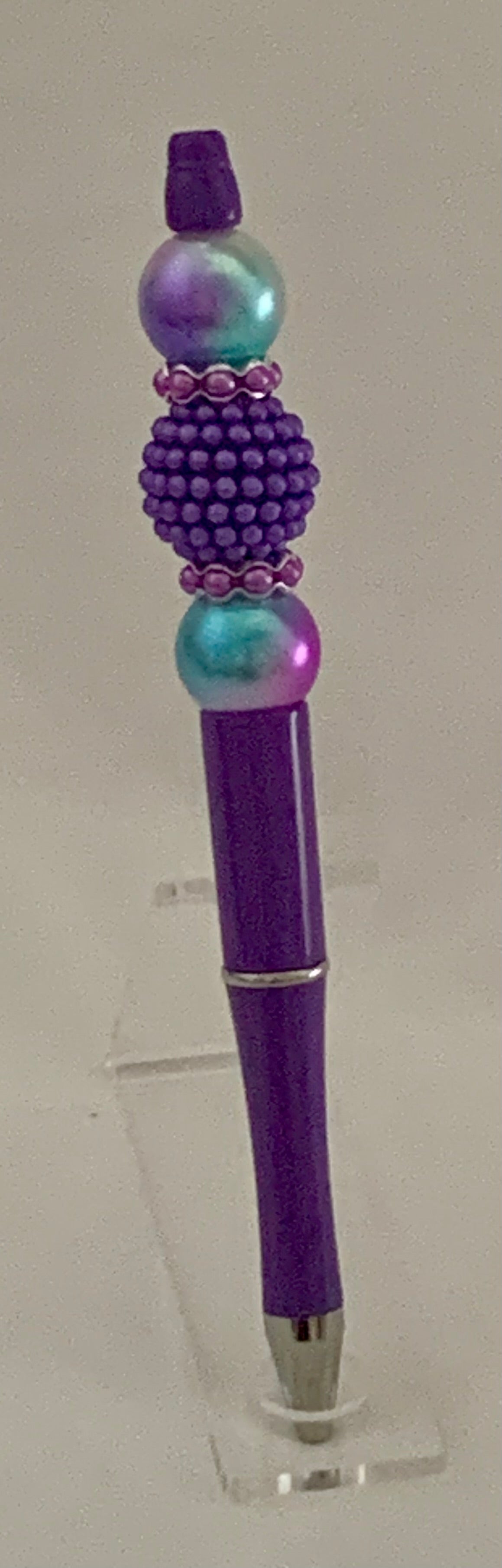 Handmade Beaded Ball & Aurora Pearl Pen - Deep Purple