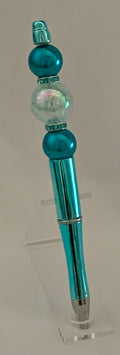 Handmade Aurora & Pearl Beaded Pen - Teal & Iridescent
