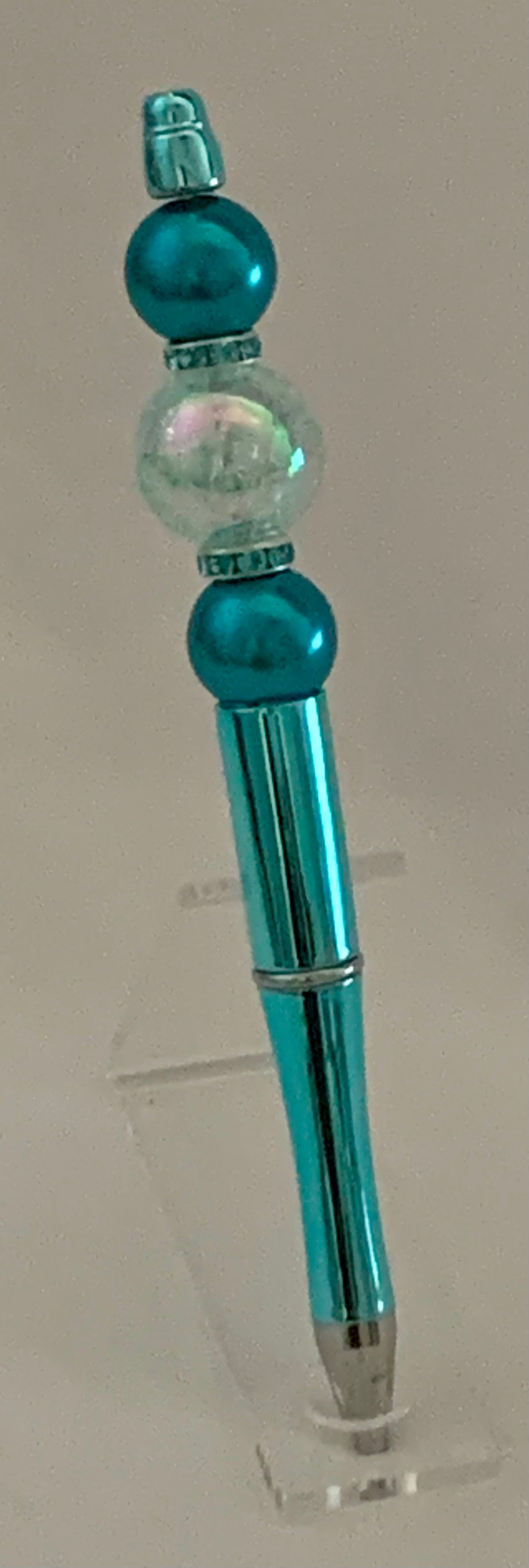 Handmade Aurora & Pearl Beaded Pen - Teal & Iridescent