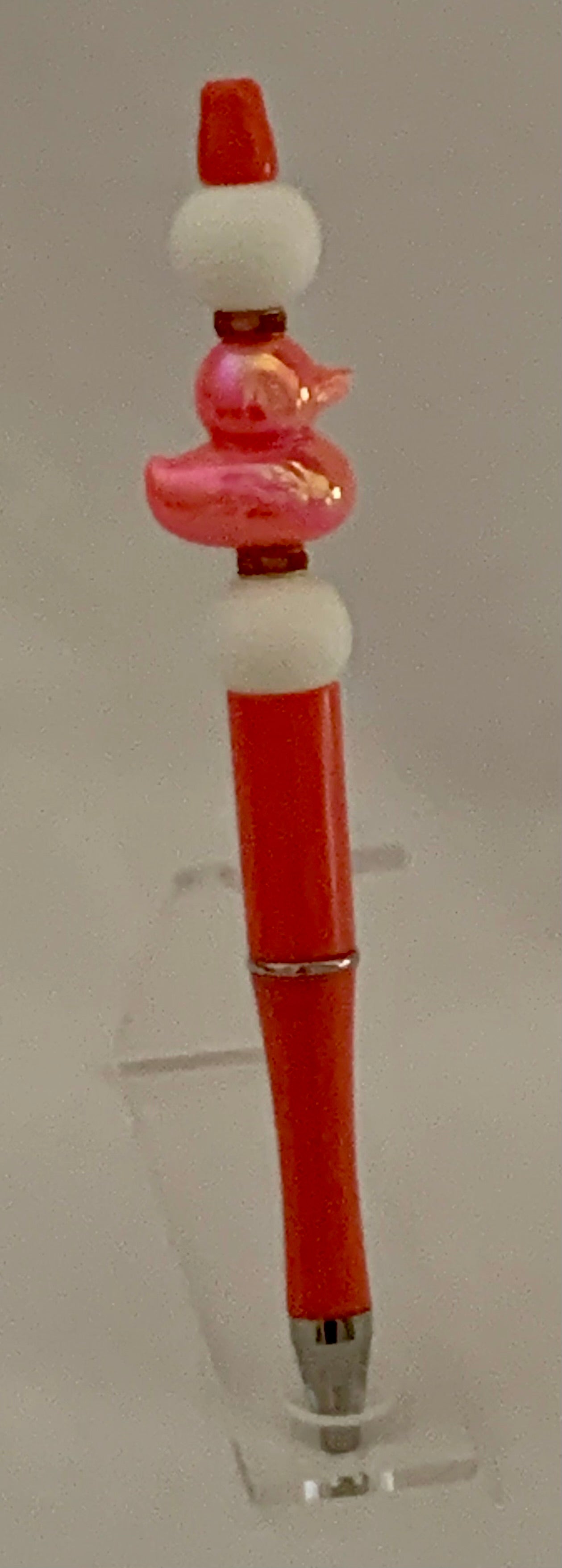 Handmade Iridescent Duck Beaded Pen - Coral & Pink