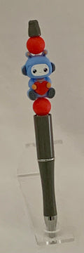 Handmade Kawaii Monster & Heart Beaded Pen - Gunmetal & Blue