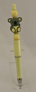 Handmade Kawaii Koala Beaded Pen - Pale Yellow & Grey