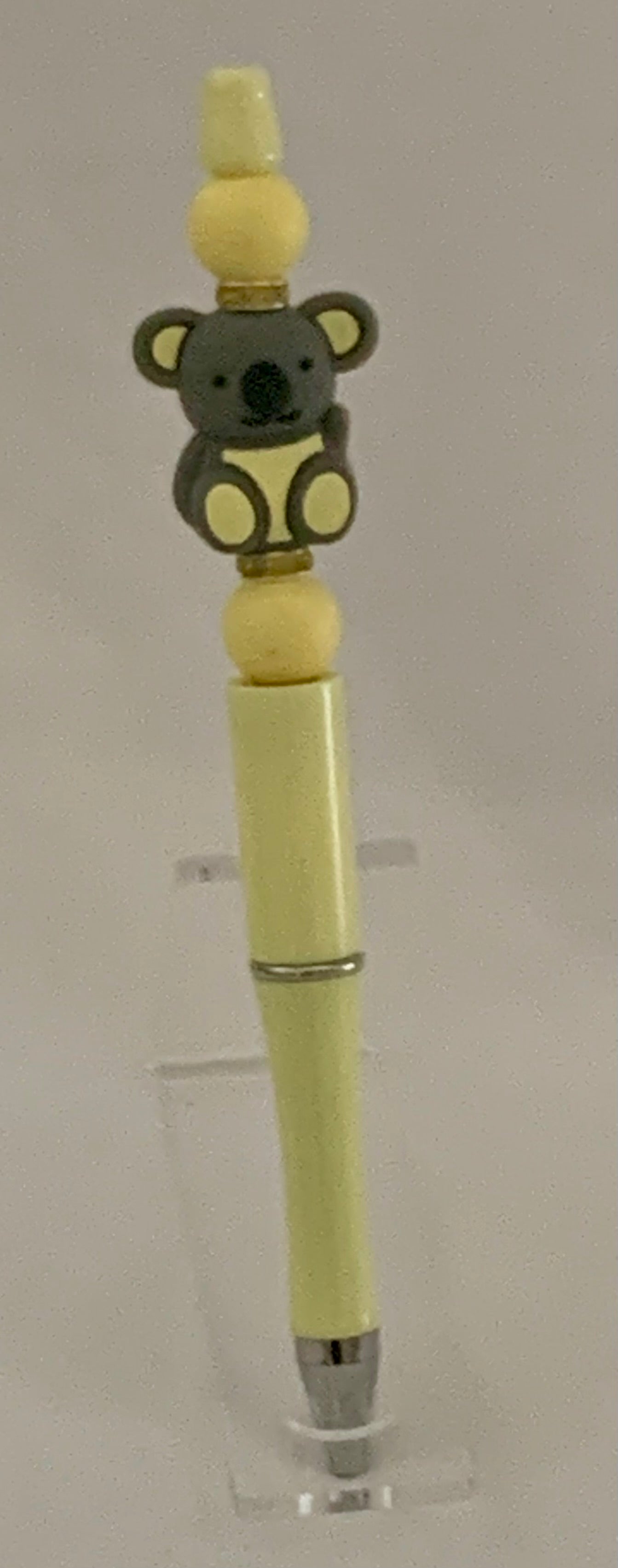 Handmade Kawaii Koala Beaded Pen - Pale Yellow & Grey