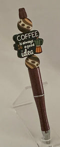 Handmade Coffee Lover Beaded Pen - Dark Brown & Green