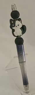 Handmade Kawaii Tuxedo Cat Beaded Pen - Galaxy Blue & Black