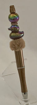 Handmade Iridescent Duck Charm Beaded Pen – Bronze & Fluffy