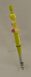Handmade Mushroom & Crystal Beaded Pen - Lime Yellow & Red
