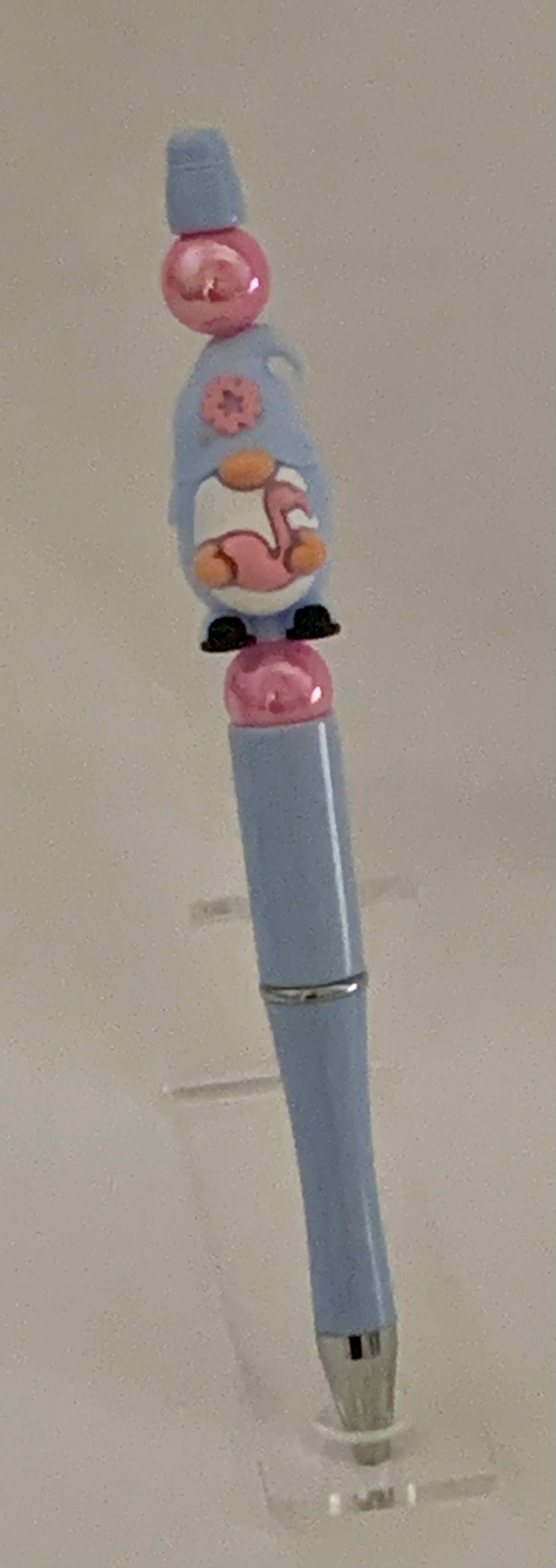 Handmade Gnome Beaded Pen - Powder Blue & Pink