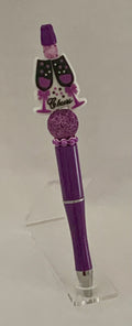 Handmade Cheers Champagne Beaded Pen - Deep Purple & Glitter