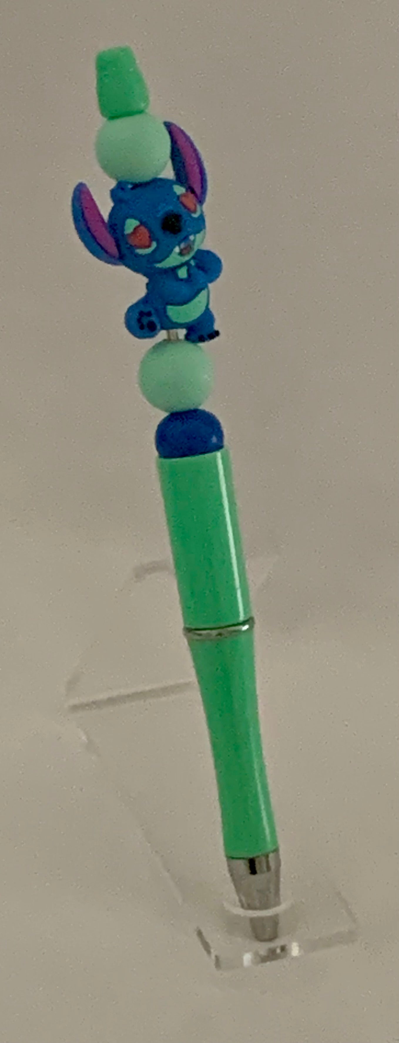 Handmade Stitch Figure Beaded Pen - Mint Green & Blue