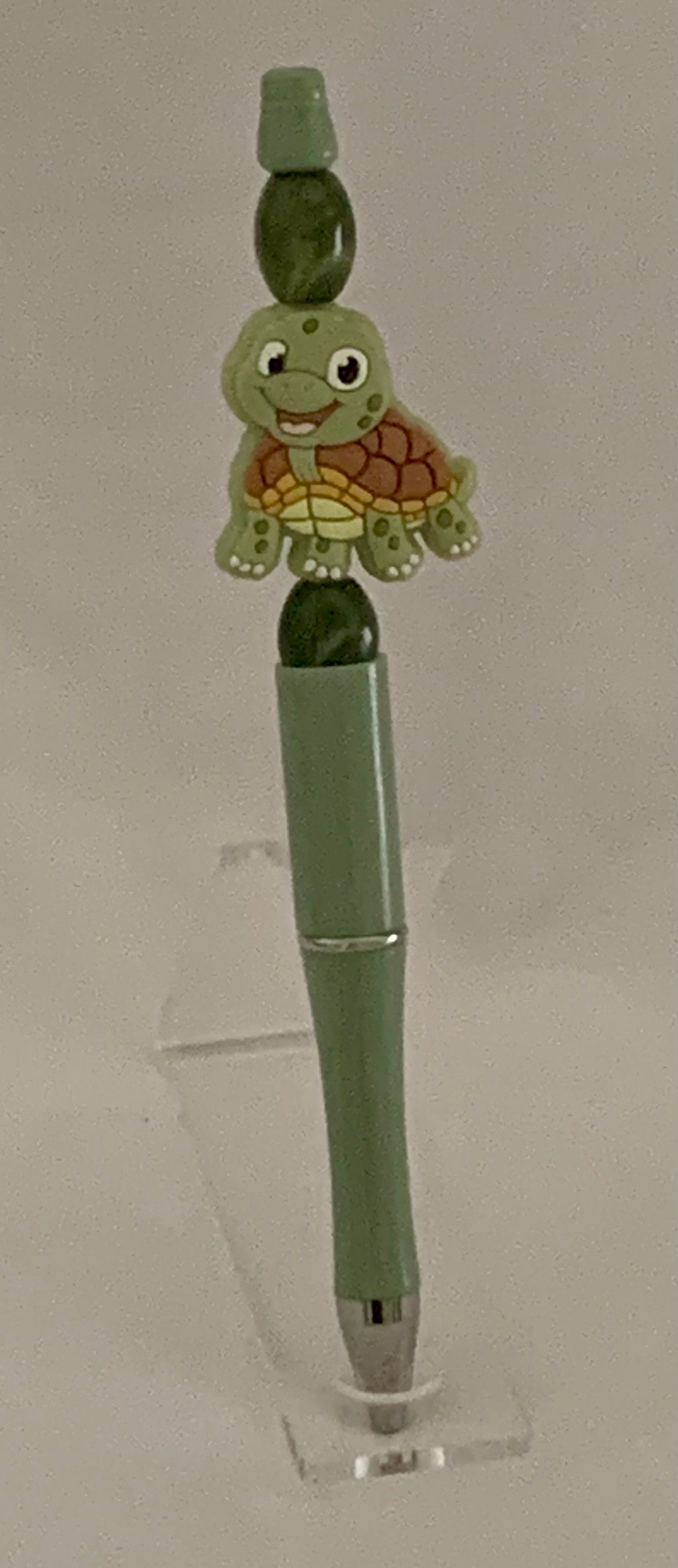 Handmade Kawaii Turtle Beaded Pen - Sage Green